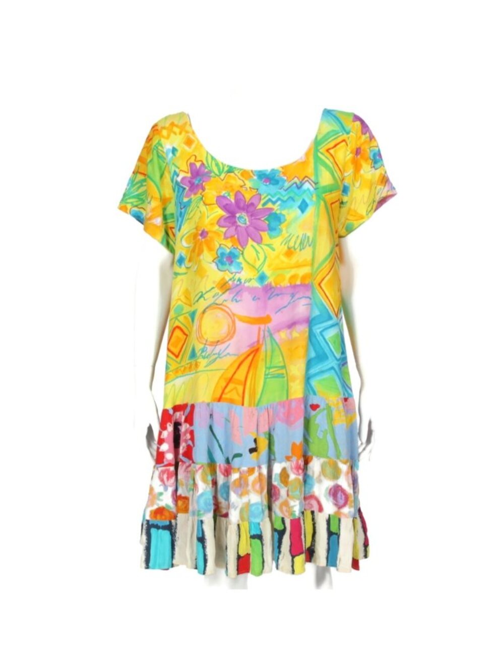 VTG Jams World dress womens XL Floral Ruffle Hawaiian Crinkle Rayon Tropical 046